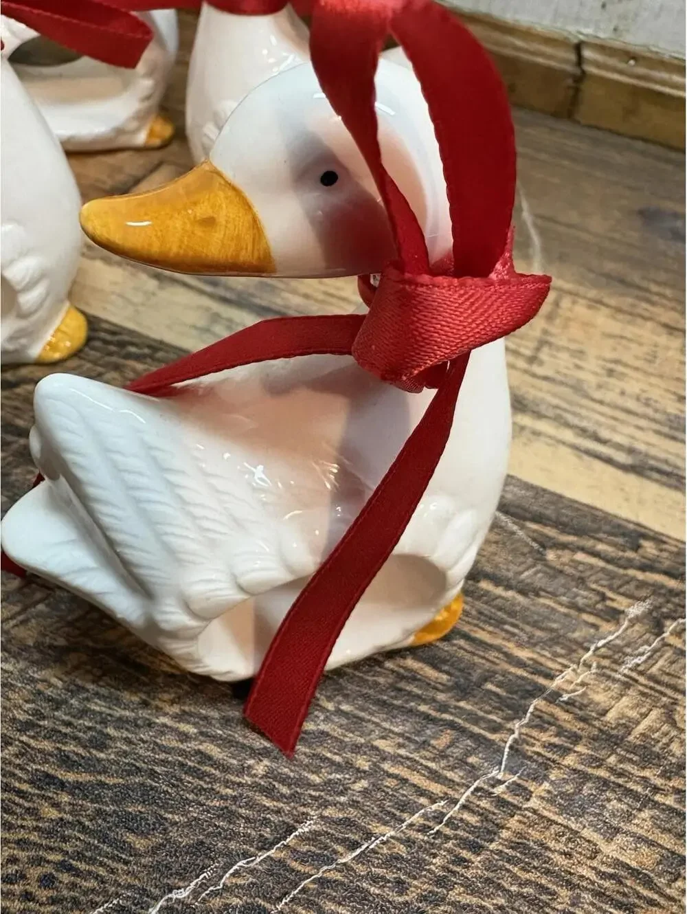 Ceramic White Duck Goose Napkin Rings Set of 4 Farmhouse Country Vintage Decor